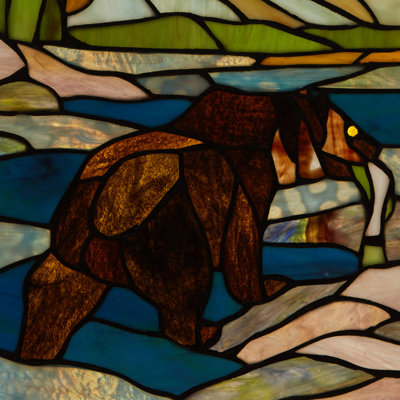 14"H Bear Stained Glass Window Panel