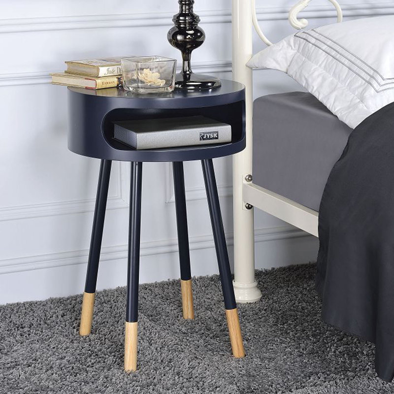 Ayeleen Round End Table, White & Natural, Black
