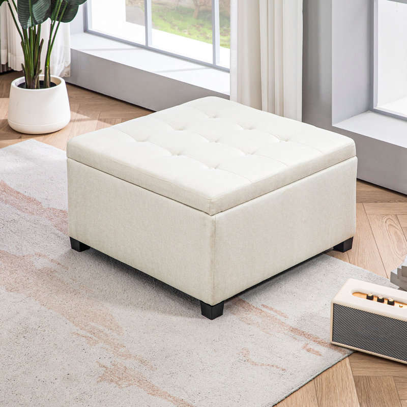 Repose-pieds de rangement capitonné en tissu avec couvercle de siège rabattable HOMcom (y compris le repose-pieds), Beige