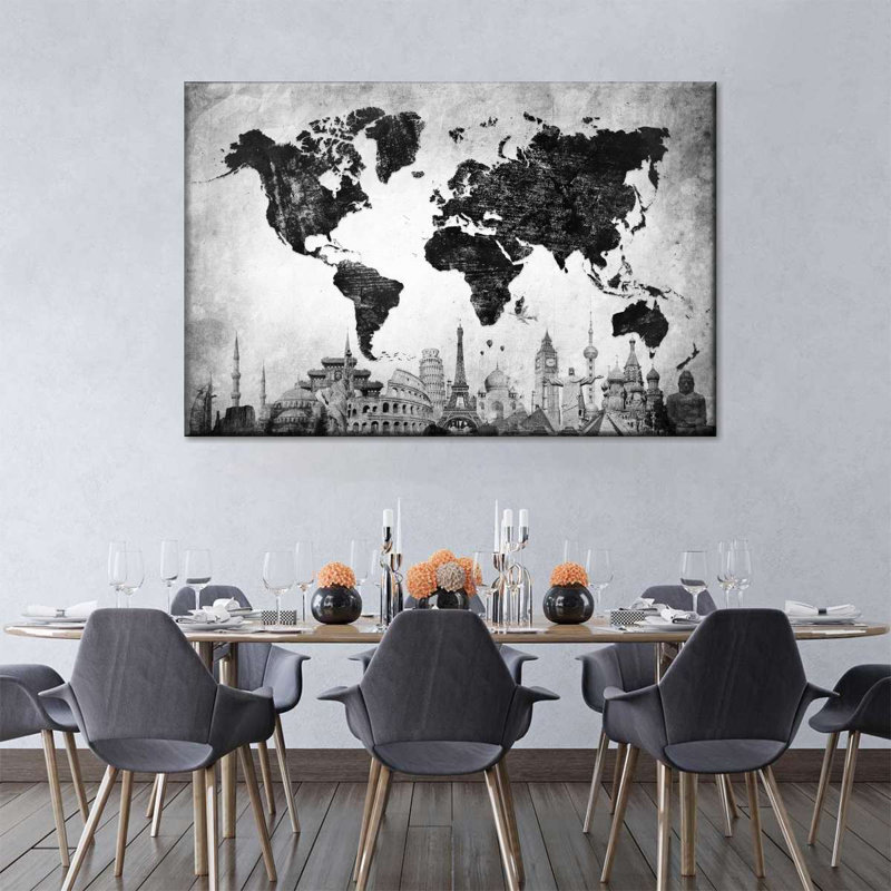 Charcoal Black World Map Canvas Print, 30" H x 45" W x 1.25" D