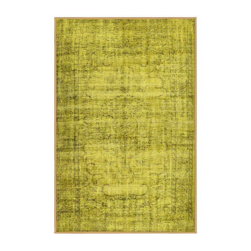 Tapis contemporain 441 jaune lavable à la machine, Rectangle 5 pi x 7 pi