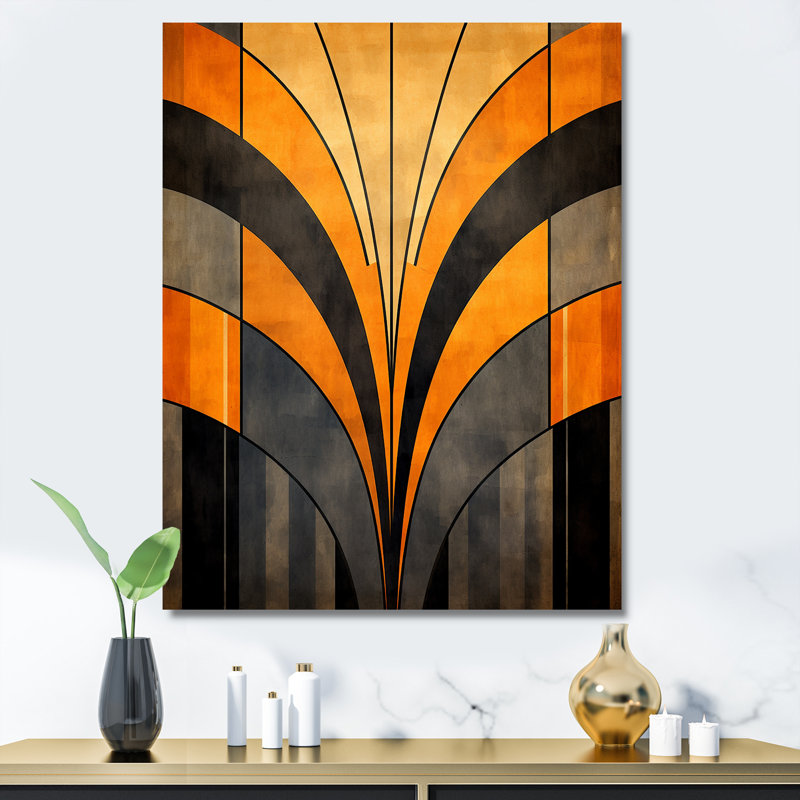 Vecteurs orange et gris - formes abstraites, art mural, H 40 po x l 30 po x P 1,5 po, Toile tendue