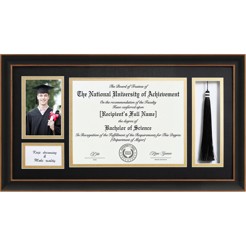 Matte Black Diploma Frame with Tassel Holder and Picture Display, Black/Gold, 8.5" x 11"/4" x 6"