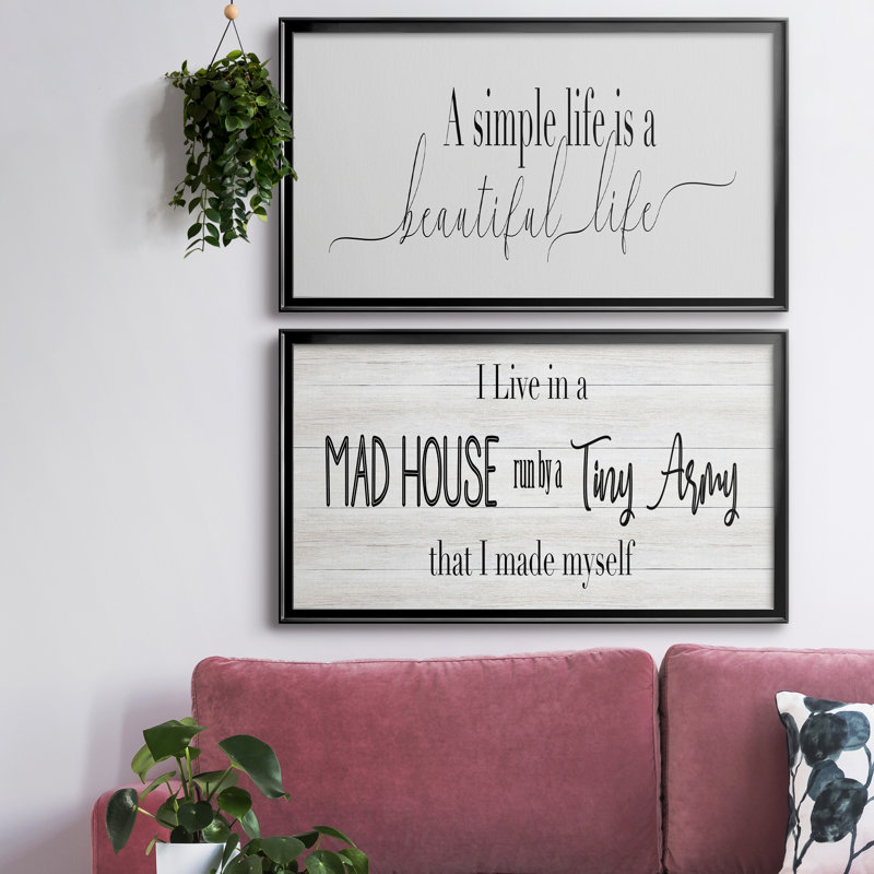 Simple Beautiful Life - Ensemble de 2 encadrements d'art textuel sur toile, H 10,5 po x l 37 po x P 1,5 po, Argent