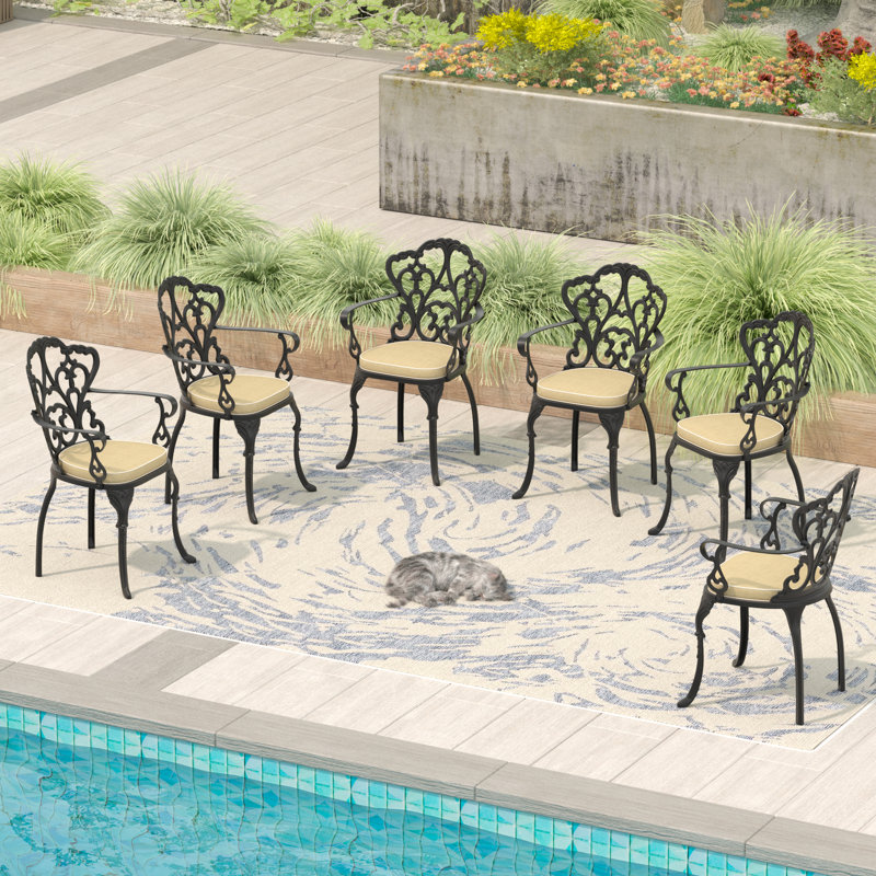 Ensemble de 6 fauteuils de jardin avec coussins beiges