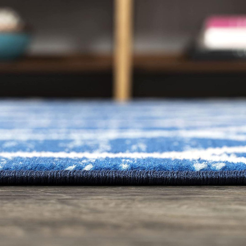 Oakden Ogee Fretwork Blue/Gray Rug, Rectangle 4' x 6'