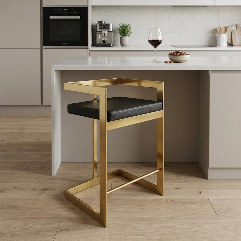 Chaise de bar 26 po noire et dorée en similicuir et acier inoxydable