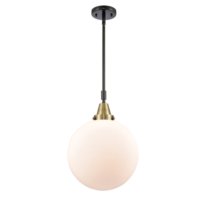 Luminaire suspendu sphère 1 lumière Lorri, Blanc mat, H 49,12 po x l 12 po x P 12 po, Laiton antique noir
