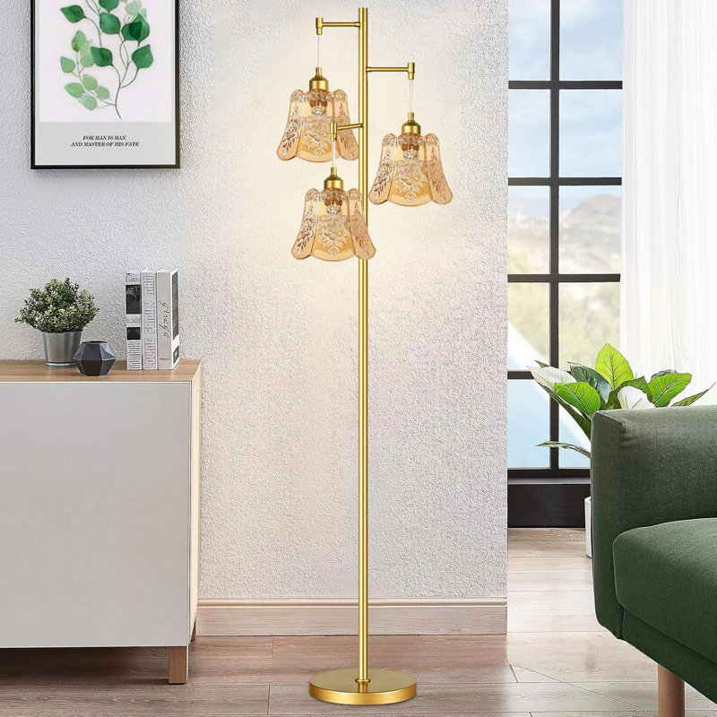 Lampe sur pied de style Mid-Century moderne avec 3 lumières réglables - Lampe sur pied en laiton vintage pour le salon, la chambre à coucher, la maison de campagne et le décor bohème - comprend des ampoules Edison
