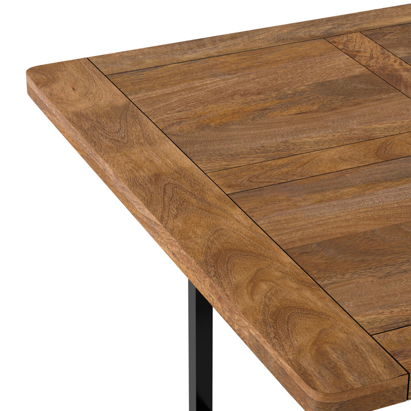 Campbell 72"W Mango Wood Industrial Dining Table, Powder-Coated Metal Base, Rectangle, Burnt Wax