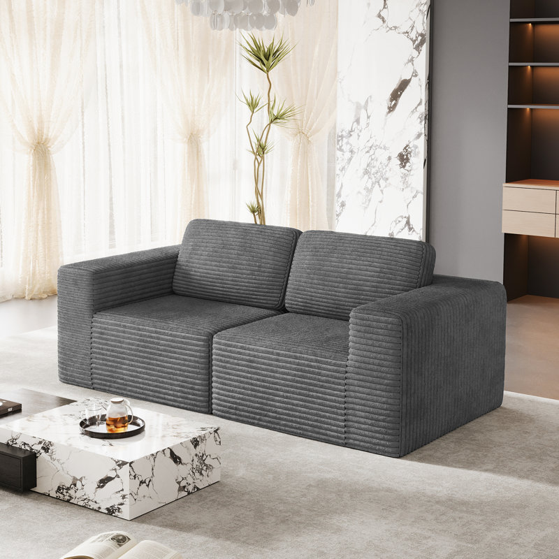 2 Seater Corduroy Sofa, Grey