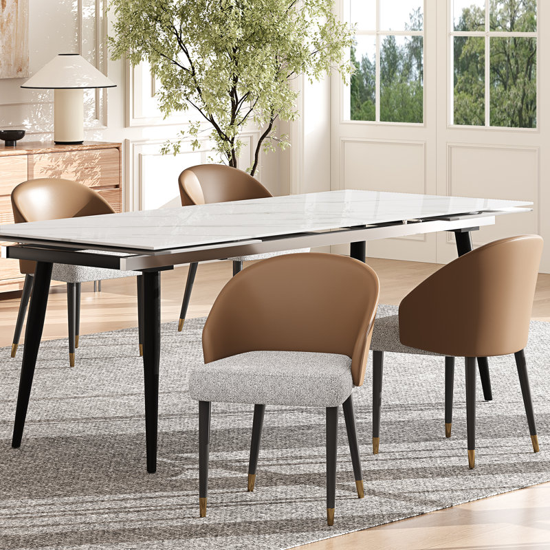 Modern Faux Leather Dining Chairs Upholstered Solid Back Side Chair, Brown/Gray