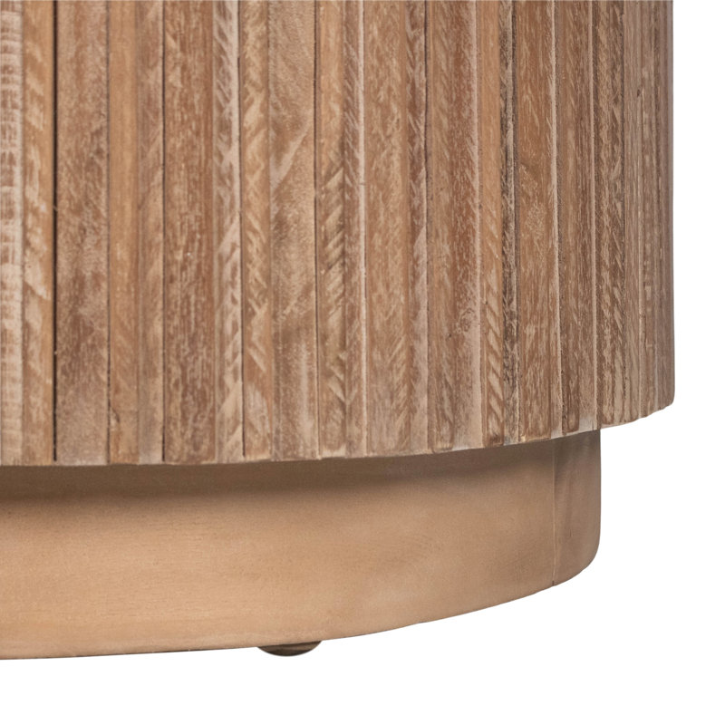 Karle Solid Wood Drum End Table, Brown