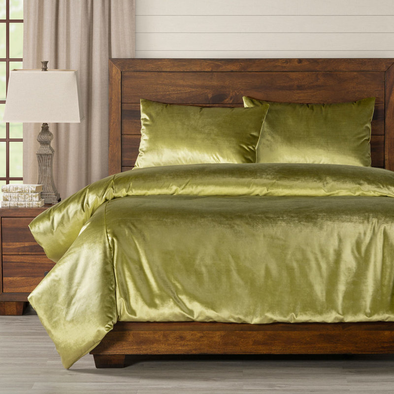Sparkling Lime Green Velvet Duvet Cover, Twin Duvet Cover + 1 Standard Sham