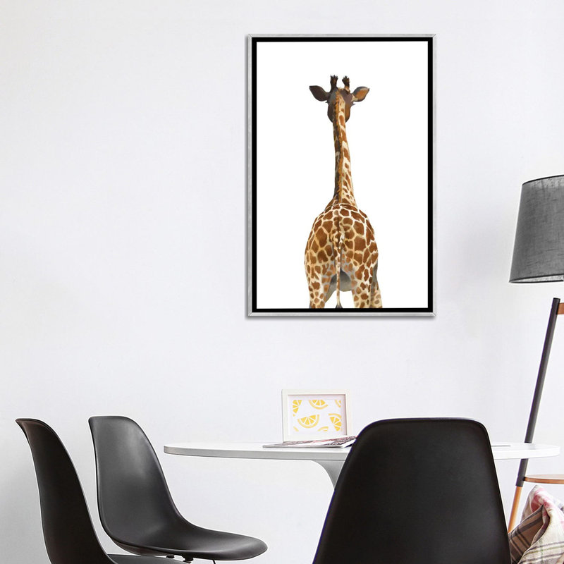 Art girafe bout à bout, H 48 po x l 32 po x P 1,5 po, Toile avec cadre argenté