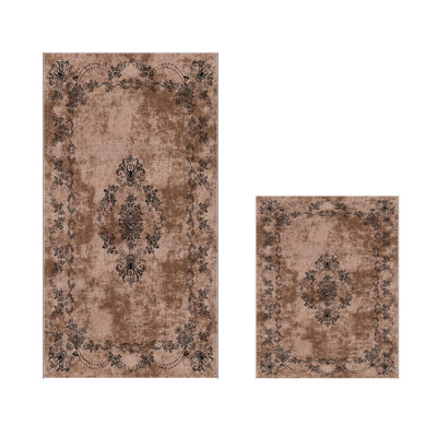 Ensemble de luxueux tapis de bain (2 pièces) en polyester brun, 19,7 po x 23,6 po et 23,6 po x 39,4 po | 100% polyester, 25,0 oz / verge carrée | Dessous antidérapant, antibactérien, facile à nettoyer | Parfait pour tout décor de salle de bain