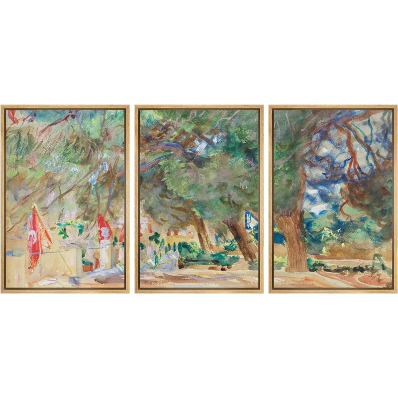 Rustique campagne aquarelle pastel vibrant 3 pièces, H 24 po x l 16 po x P 1,5 po, Naturel
