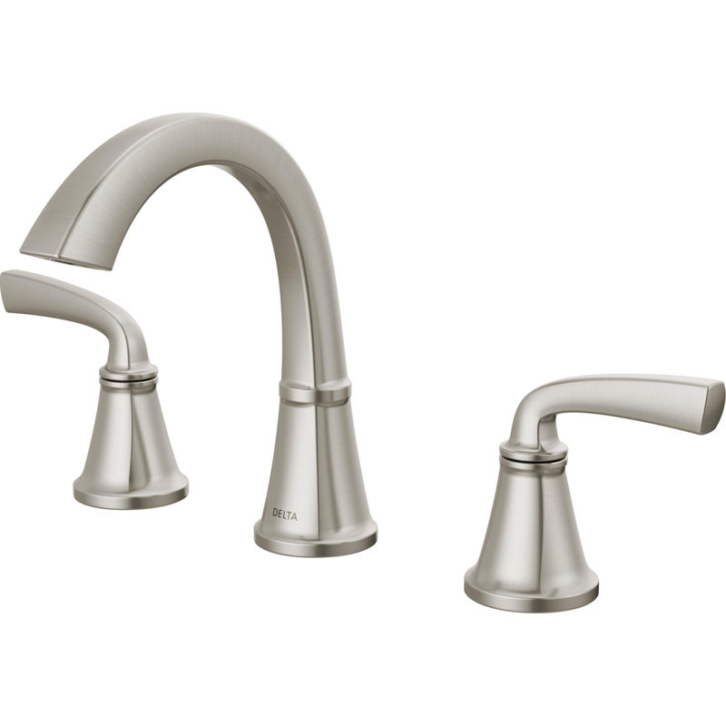 Geist Brushed Nickel Bathroom Faucet, 8 Inch Widespread Bathroom Sink Faucet for Vanity, Push-Pop Drain Assembly, SpotShield Brushed Nickel