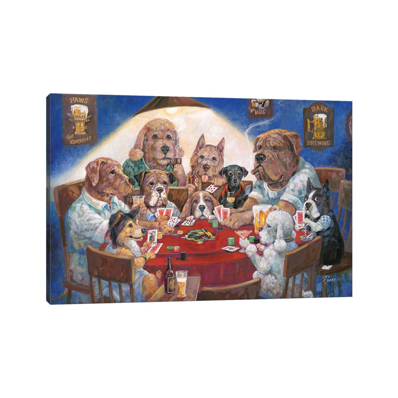 «Poker Dogs» par Ruane Manning - reproduction d'art, Toile tendue, Aucun mat, H 40 po x l 60 po x P 1,5 po