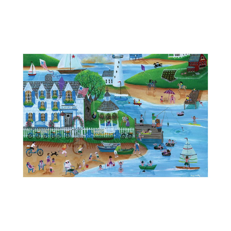 Folk Art Summertime Fun At Seaport Inn by Cheryl Bartley - Wrapped Canvas Painting, 66.04 cm H x 45.72 cm W x 1.91 cm D