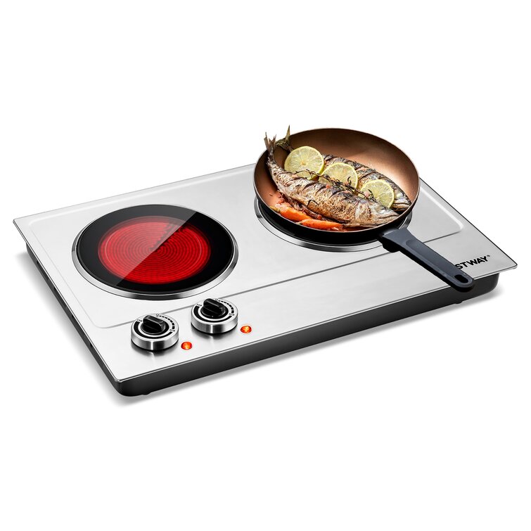 CUSIMAX 1800W Ceramic Electric Hot Plate for Cooking, Dual Control Infrared  Cooktop, Double Burner, Portable Countertop Burner, Glass Plate Electric