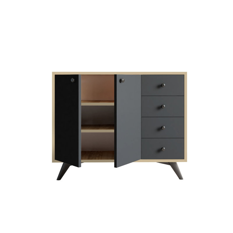 Buffet 4 tiroirs 39,3 po de largeur, Chêne / anthracite