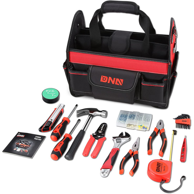 Ensemble 21 pièces d'outils de réparation pour la maison et sac de rangement en toile
