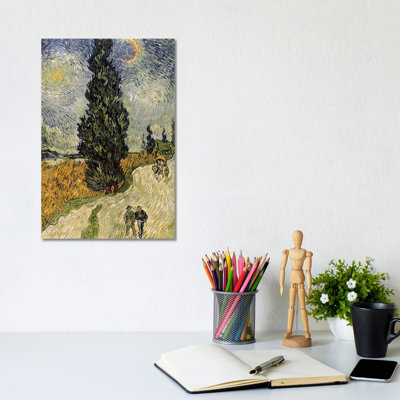 Route avec cyprès, 1890 - Giclée sur toile tendue avec châssis