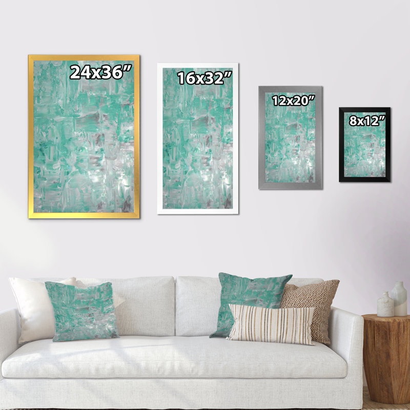 «Teal and Gray Abstract Impression», reproduction d'art moderne et contemporaine sur toile, Cadre photo blanc