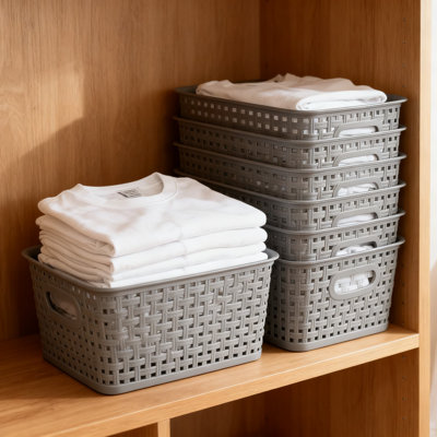 6-Pack Plastic Storage Baskets, Small Weave Organizer Bins For Pantry, Kitchen, Office, And Home Organization