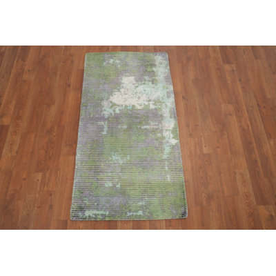 Modern Green Distressed Look Abstract Rug 2x4