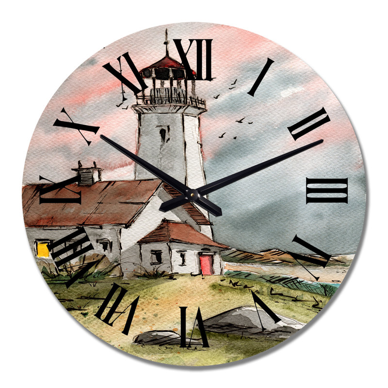 Phare sous un ciel gris rose - Horloge murale, Grand