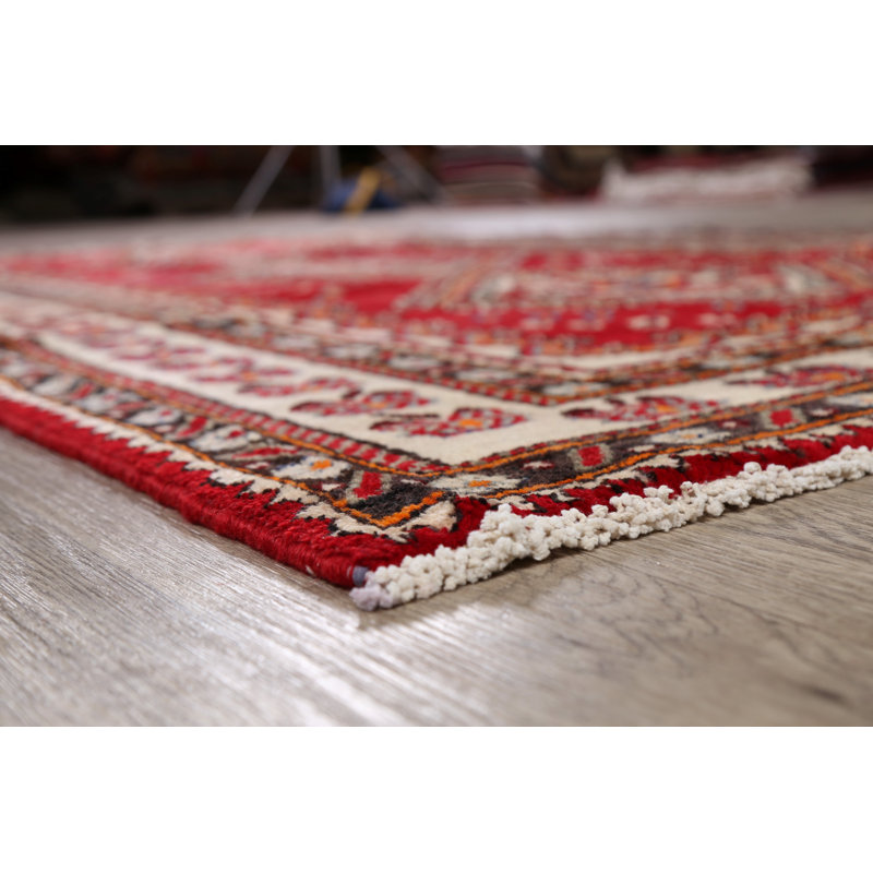 Tapis unique rouge / beige en laine noué à la main style Bakhtiari des années 1980 de 5 pi 5 po x 10 pi 1 po Oolitic