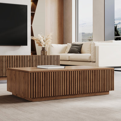 51.1" Lift-top Coffee Table With Drawers & Hidden Storage, Mid-century Living Room Table