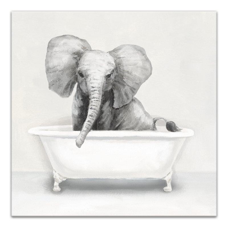 Éléphant dans la baignoire sur toile, H 20 po x l 20 po x P 1,25 po