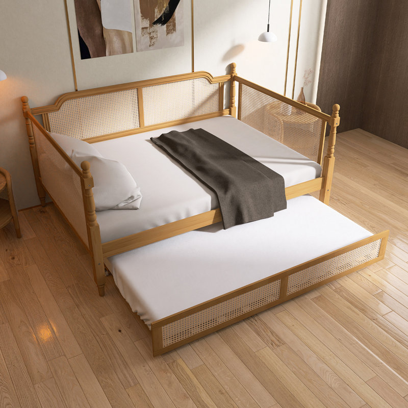 Traditional Style Rattan Twin Size Daybed With Twin Size Trundle For Limited Space