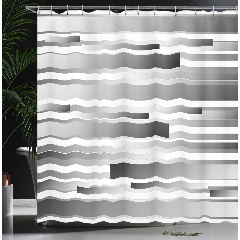 Ella Geometric Shower Curtain with Hooks Included, 69" W x 75" L