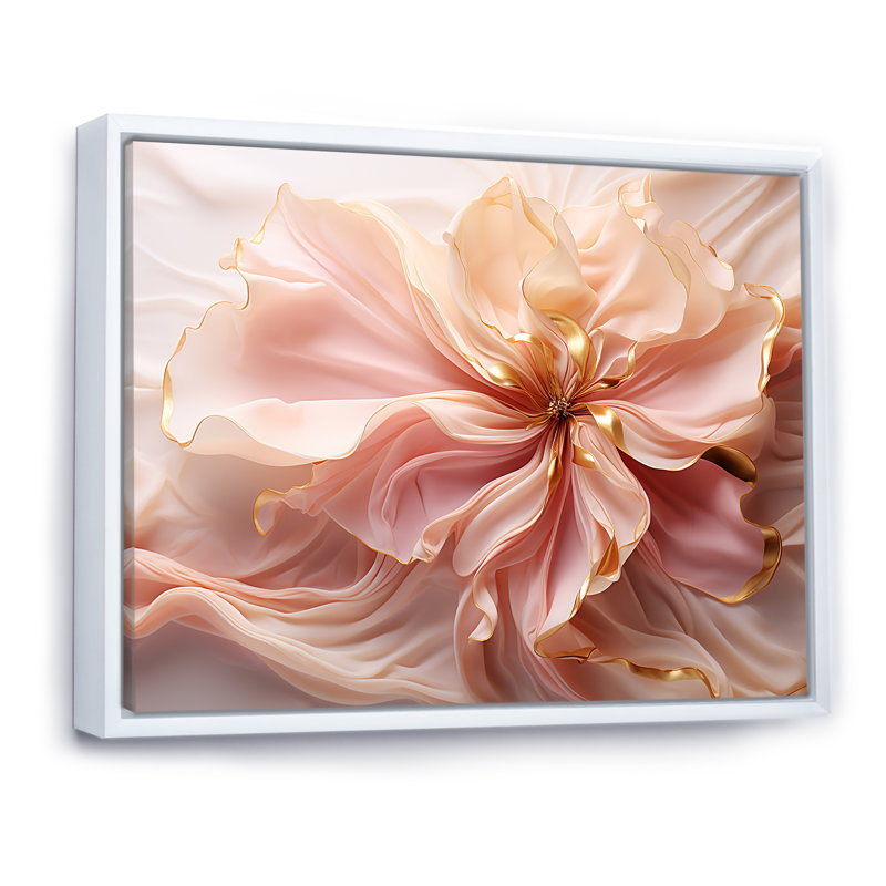 Impression sur toile de fleurs liquides liquides tendres en blanc et rose clair - formes abstraites, Cadre flottant blanc