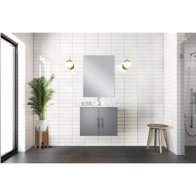 Meuble-lavabo gris foncé 61 cm x 56 cm avec comptoir en marbre, miroir et robinetterie - Résistant à l'usure et aux déchirures - Comptoir simple, miroir de 46 cm et résistance