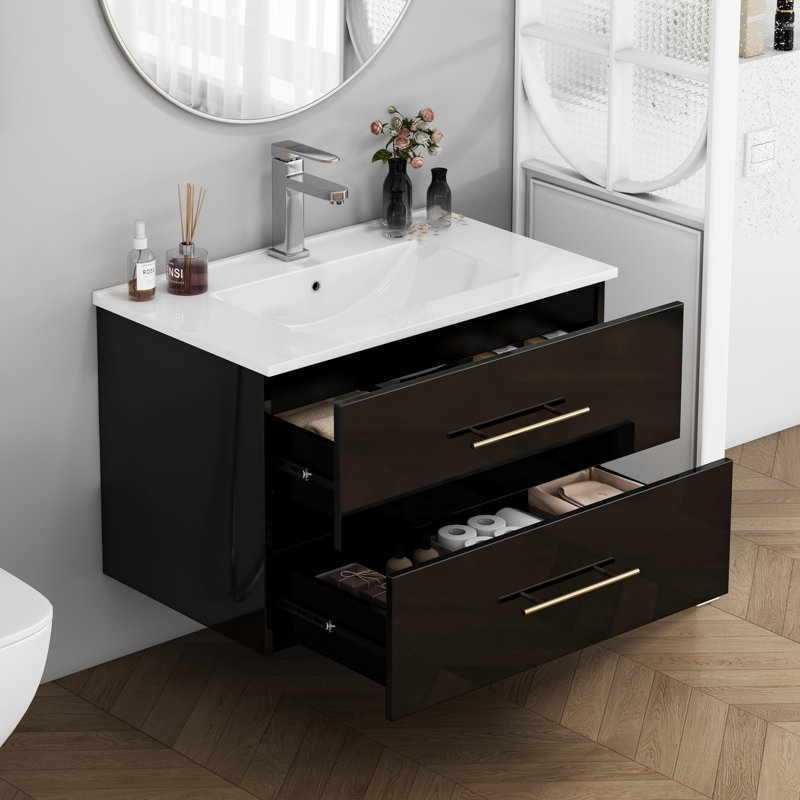 Meuble-lavabo mural 30 po, Noir, H 19,7 po x l 30 po x P 18,5 po