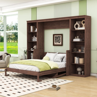 Wood Murphy Bed with Built-in-Desk and Shelves