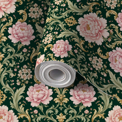 Papier peint auto-adhésif pivoines roses élégantes auto-adhésives et amovibles 17,7 po x 118 po (45 x 300 cm)