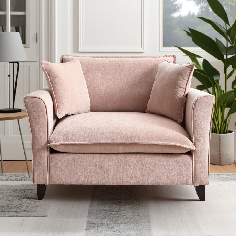 Fauteuil d'appoint simple avec accoudoirs profonds Aldora, Chenille rose
