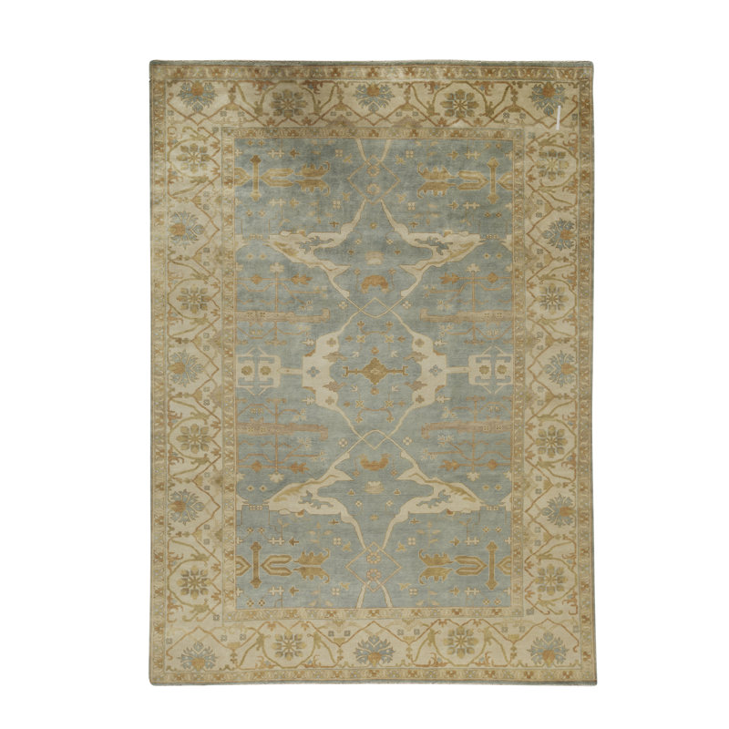 Tapis brun et bleu de haute qualité noué à la main