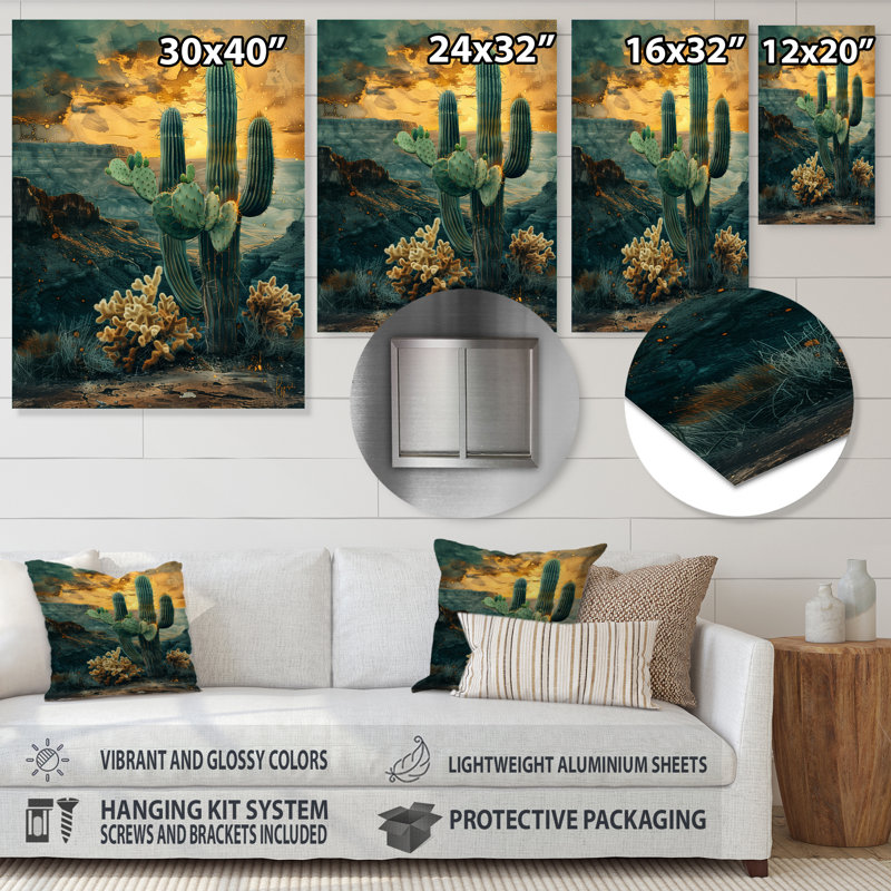Vert, jaune, gardian du désert, cactus I, H 32 po x l 24 po x P 1 po, Métal métal