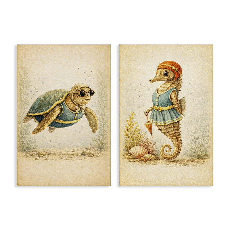 Ensemble de toiles rétro pour animaux de bain 2 pièces, design par Grotto Studios, 36 x 24