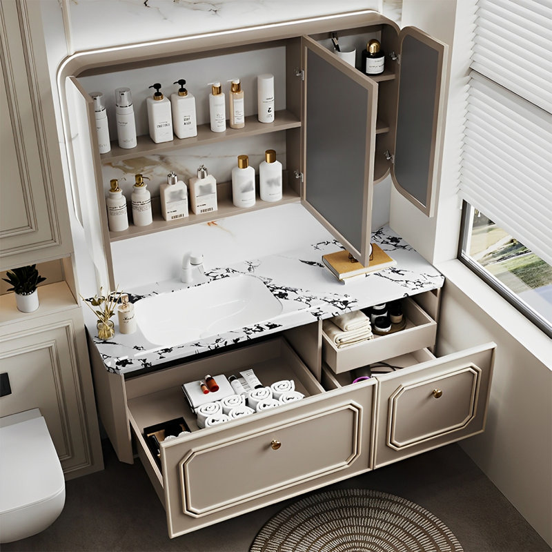 Armoire de salle de bain style français, H 19,68 po x l 47,24 po x P 21,65 po, Brun