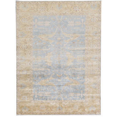 Tapis brun et bleu de haute qualité noué à la main