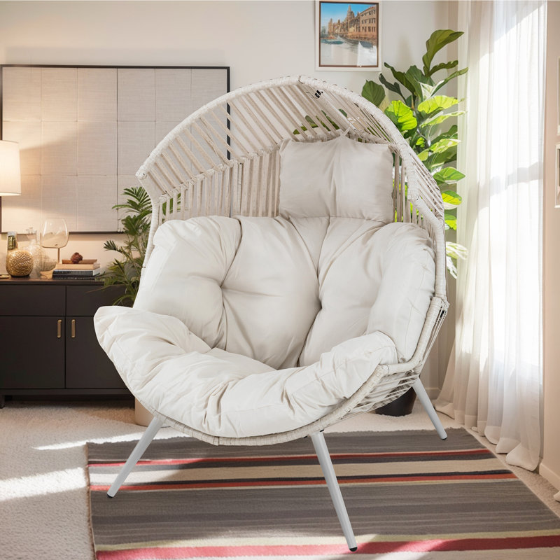 Fauteuil à œufs avec coussin Casi, Beige / Blanc