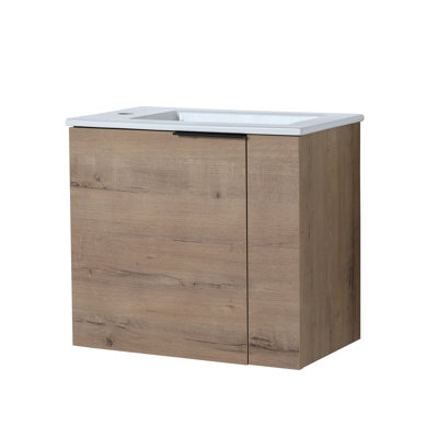 Petit meuble-lavabo avec lavabo, 22 po, fixation murale, porte à fermeture en douceur, cuve en céramique, quincaillerie noir mat, pouces de style moderne pour la salle de bain, poignée à tirer, meubles
